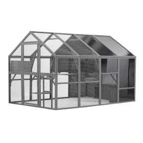 Luxury Cat Cage Outdoor Wooden Catio Enclosure Patio Large Cat Run House for Multiple Pets Walk in Kitten Kennel with Bouncy Bridge, Platforms, Small