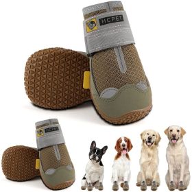 Dog Boots Breathable Dog Shoes for Small Medium Large Dogs; Waterproof Anti-Slip Puppy Booties Paw Protector for Hot Pavement Winter Snow Hiking with (Color: Khaki-waterproof, size: #3 (width 1.77 inch) for 31-38 lbs)